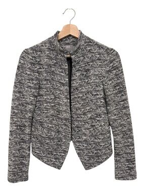 ASOS Black and White Tweed Open-Front Blazer - Size 2